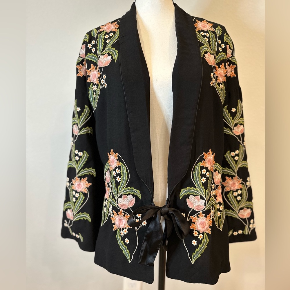 Zara embroidered back blazer with satin bow closure